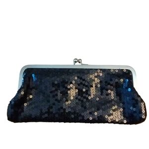 LOFT Evening Bag Clutch Kiss Lock Black  Ann Taylor